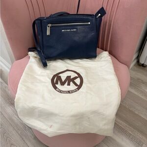Michael Kors Navy Leather Crossbody with Front Zip